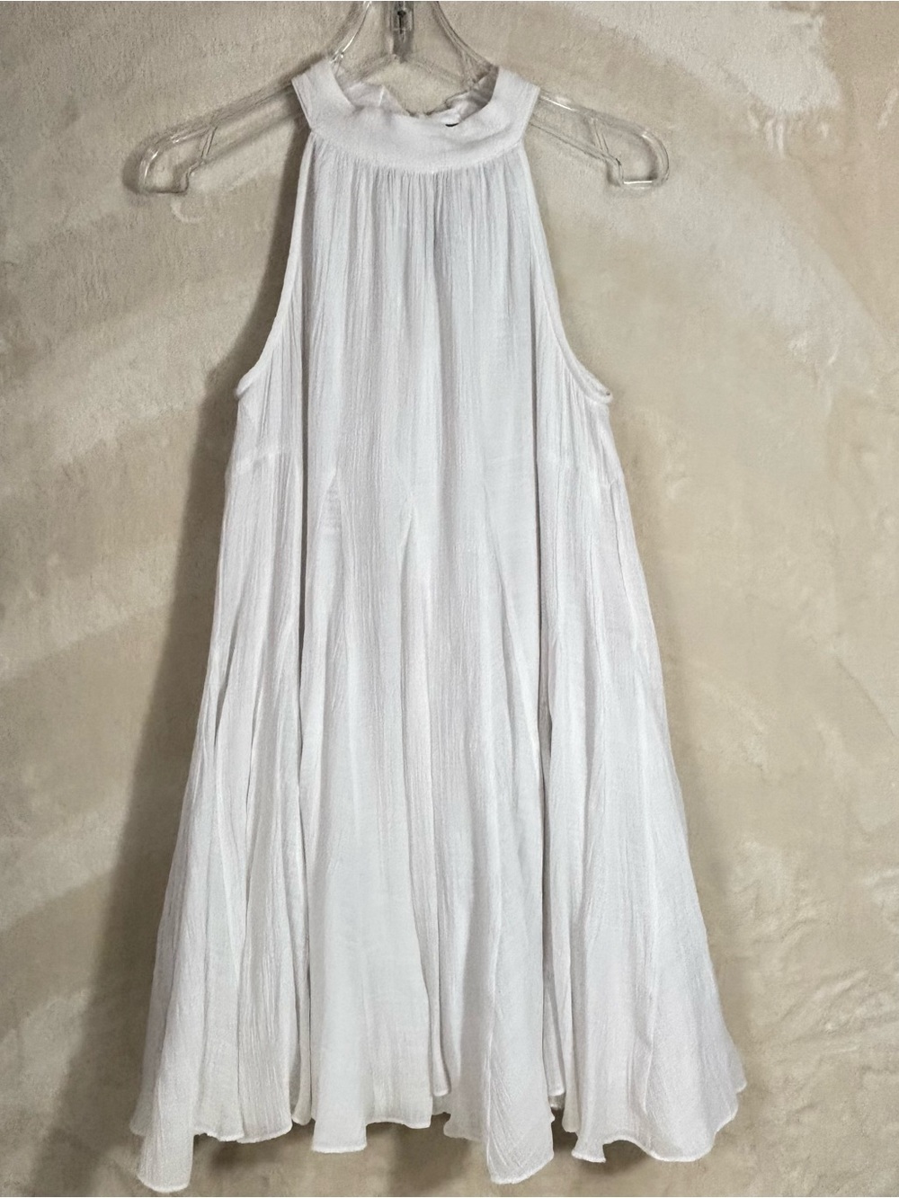Aakaa Women’s White Gauze Halter Ultra Flowy Swing Mini Dress Size S